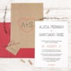 Invitacion boda red heart kraft