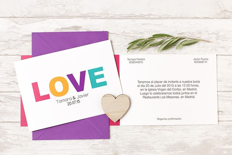 Invitacion boda love divertida diptico love